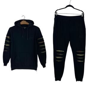 NWOT KINGS WILL DREAM Hoodie Sweatpants 2PC-Set M Black Camo Distress Streetwear